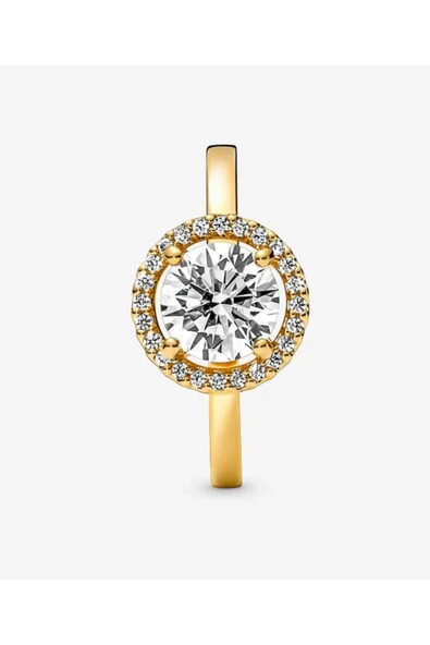 Hector&Co. Jewellery Tarz Işıltılı Yuvarlak Haleli Tektaş Yüzük ürün görseli 1