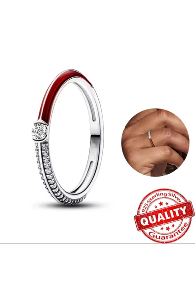 Hector&Co. Jewellery Gümüş Kırmızı Beyaz Taşlı Me&Pave Yüzük ürün görseli 1