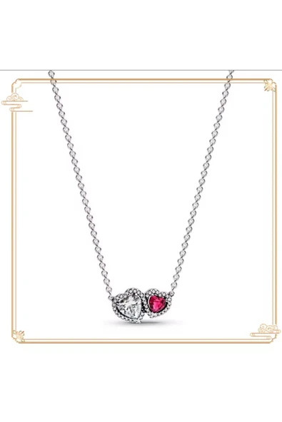 Hector&Co. Jewellery Gümüş Hale Kalpler Kırmızı Beyaz Kolye ürün görseli 1