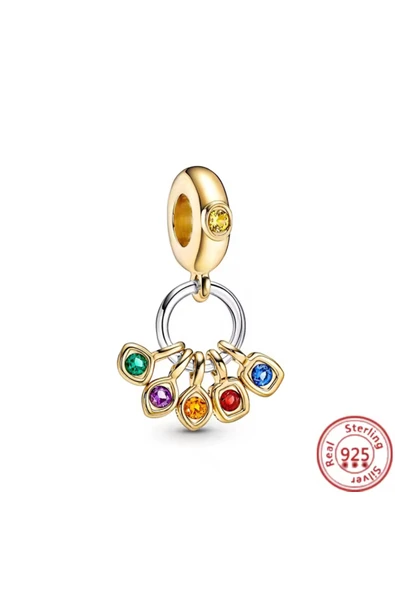 Hector&Co. Jewellery Gümüş Gold Renk Marvel İnfinity Stones Sallantılı Taşlı Charm ürün görseli 1