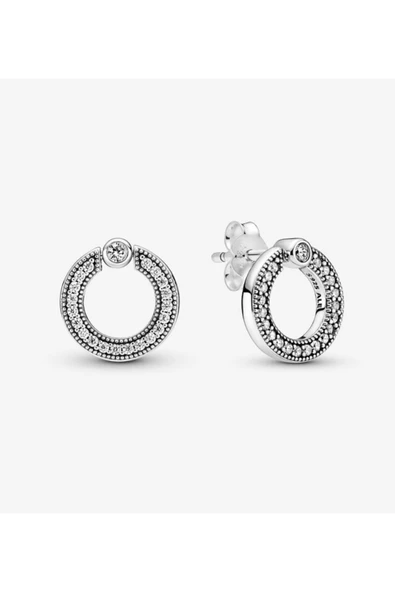 Hector&Co. Jewellery Pave Dizim ve Logolu Yuvarlak Çift Taraflı Küpe ürün görseli 1