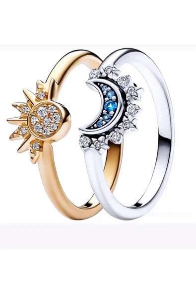 Hector&Co. Jewellery Gökyüzü Işıltılı Güneş ve Gökyüzü Mavisi Işıltılı Ay Yüzük Seti ürün görseli 1