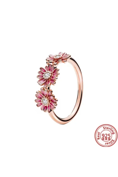 Hector&Co. Jewellery Gümüş Pembe Papatya Üçlemesi Yüzük ürün görseli 1