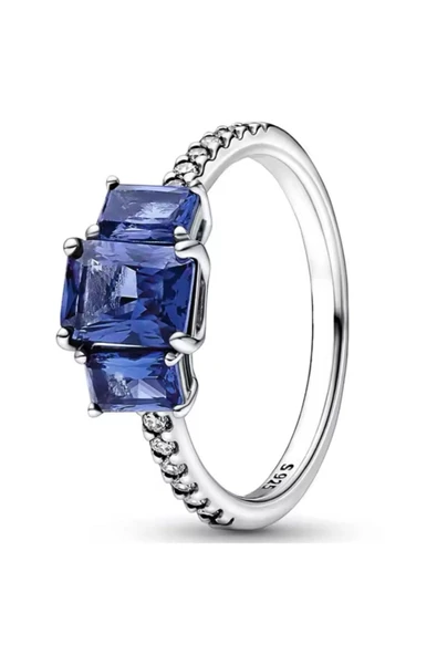 Hector&Co. Jewellery Mavi Üçtaşlı Dikdörtgen Yüzük ürün görseli 1