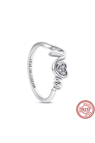 Hector&Co. Jewellery Gümüş Mom Logolu Pave Kalpli Yüzük ürün görseli 1