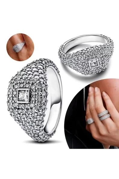 Hector&Co. Jewellery Gümüş Pave Kare Kokteyl Yüzük ürün görseli 1