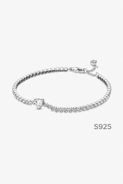Hector&Co. Jewellery S925 Işıltılı Kalp Tenis Bilekliği ürün görseli 1