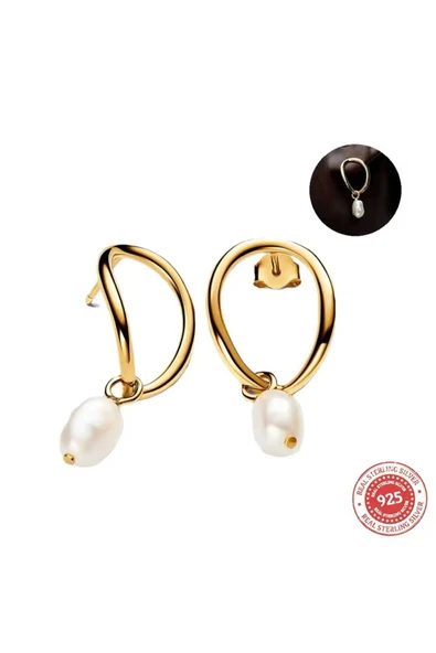 Hector&Co. Jewellery Gold Renk Gümüş Doğal Şekilli Yuvarlak ve Barok İşlenmiş Tatlı Su Kültür İncisi Küpeler ürün görseli 1