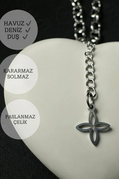 Paperclip (Ataş) Model Zincir Silver Renk Çelik Sallantılı Halhal - Taş Serisi ürün görseli 1
