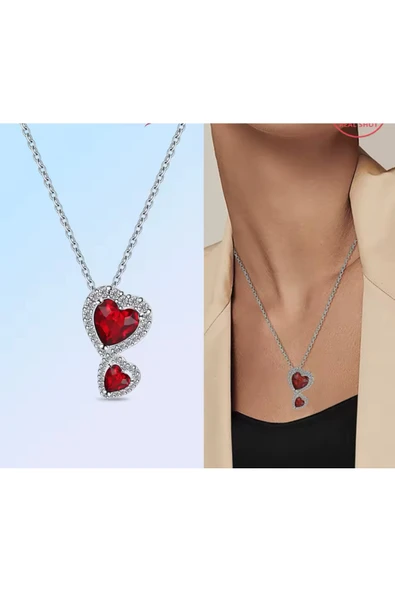 Hector&Co. Jewellery Gümüş Kırmızı Hale Kalpler Kolye ürün görseli 1