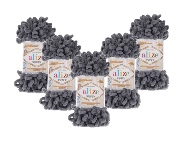 Puffy El Örgü Ipliği 5'li Paket - 87 Koyu Gri - 100 Gr. 9 Mt. Parmak Örgü Ipi- Battaniye ve Bebek Örgülerine Uygun ürün görseli 1