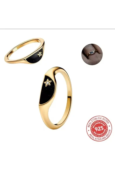Hector&Co. Jewellery Gold Renk Gümüş İki Yarı Parçalı Mine Mühür Yüzük ürün görseli 1