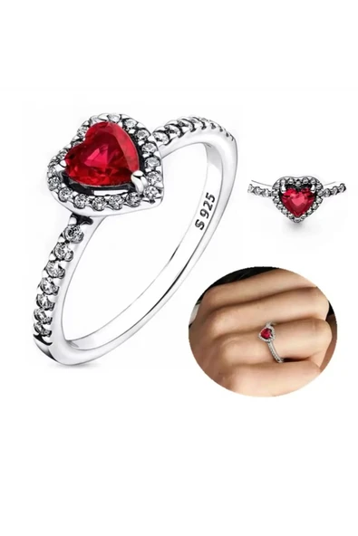 Hector&Co. Jewellery Işıltılı Kırmızı Yüksek Taşlı Kalp Yüzük Tarz ürün görseli 1