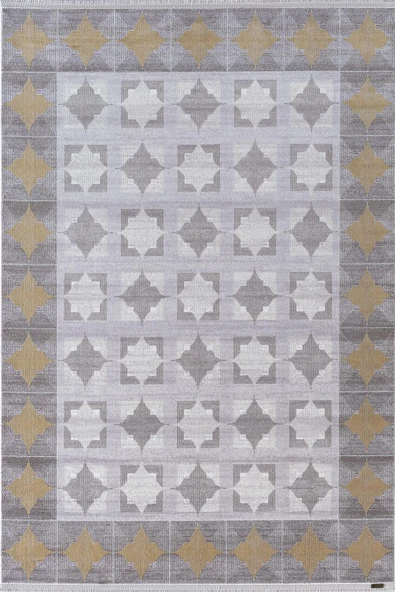 Trend TR008A Gri Halı Gold Detaylı Klasik Geometrik Desenli Akrilik Yumuşak Salon Halısı 80 X 150 GRİ ürün görseli 1