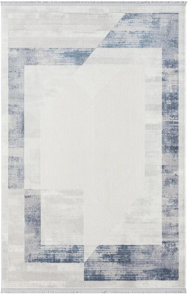 Dark Dk014m Gri Halı Mavi Geometrik Detaylı Akrilik Tozuaz Salon Halısı Yatak Odası Halısı Koridor 80 X 150 A.GRI-MAVI ürün görseli 1