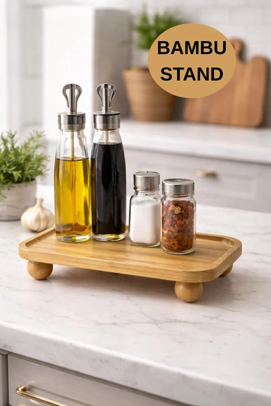 Bambu Sunumluk Stand – Yağlık & Baharatlık Organizer, Tezgah Üstü Çok Amaçlı Bambu Stand ürün görseli 1