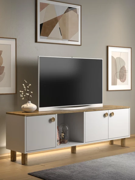 Bohem Hira Ledli Tv Ünitesi - Konsol 3 Kapak 1 Bölme 160 Cm Dolaplı ( 3 Renkli Ledli ) ürün görseli 1
