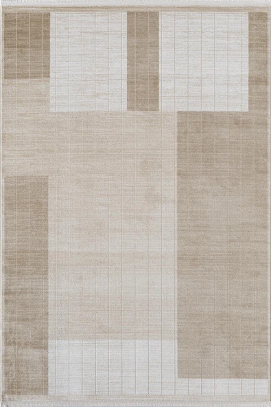 Merit MR008A Krem Halı Vizon Geometrik Desenli İnce Yumuşak Akrilik Modern Salon Oturma Odası Halısı 160 X 230 KREM ürün görseli 1