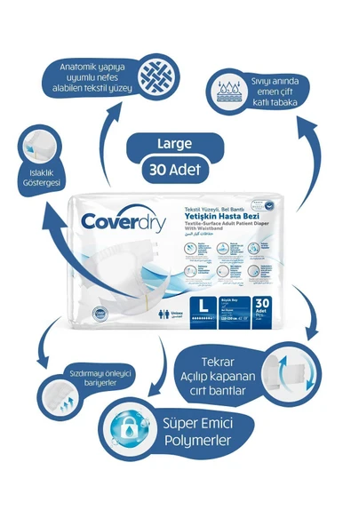Coverdry Bel Bantlı Hasta Bezi Large 30'lu ürün görseli 1
