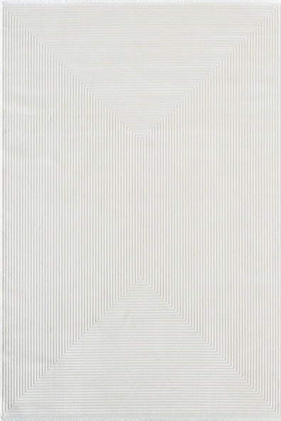 Merit MR009A Krem Halı Geometrik Detaylı İnce Yumuşak Akrilik Modern Salon Oturma Odası Halısı 200 X 290 BEJ ürün görseli 1
