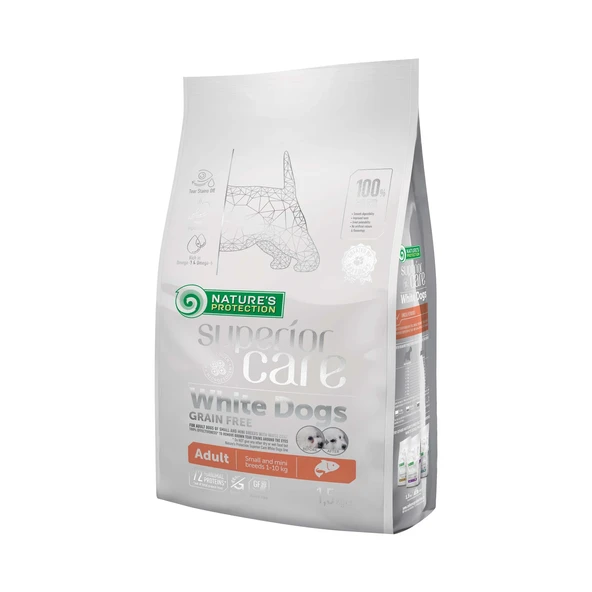 Nature's Protection Superior Care Beyaz Tüylü Köpekler İçin Tahılsız Somonlu Küçük Irk Köpek Maması 1,5kg ürün görseli 1