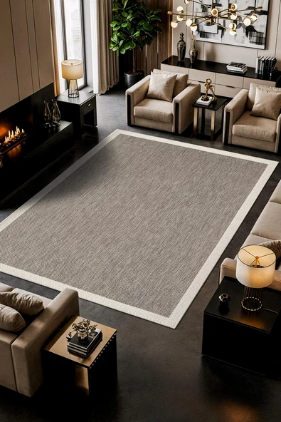Zeen ZE002G Gri Kolay Temizlenebilir Makinede Yıkanabilir Bordürlü Sisal Mutfak Halısı Pamuk Taban 100 X 200 BEYAZ-GRI ürün görseli 1