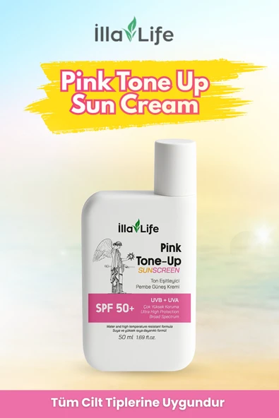 İLLA LİFE Ton Eşitleyici Güneş Kremi +50SPF Aydınlatıcı Yoğun Nemlendirici Pink Pembe Güneş Kremi 50ml ürün görseli 1