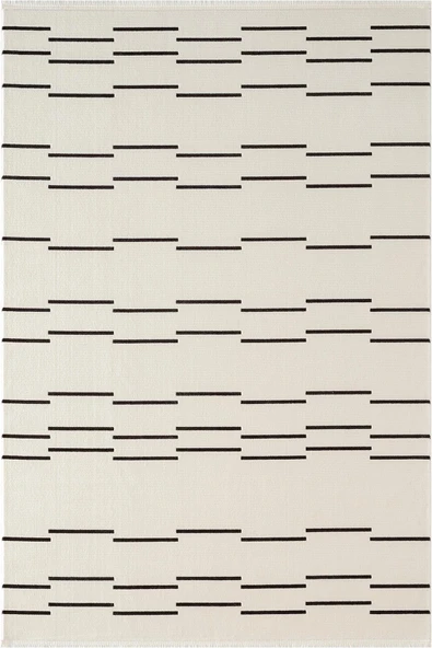 Look Black LB003W Krem Halı Siyah Dekoratif Çizgili Modern Desen Akrilik Yumuşak Tozuaz Salon Halısı 100 X 200 KREM ürün görseli 1