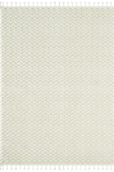 Wool WL009A Beyaz Modern Desen Kabartmalı Doku Pamuk Tabanlı Kaymaz Halı Özel Ölçü BEYAZ ürün görseli 1