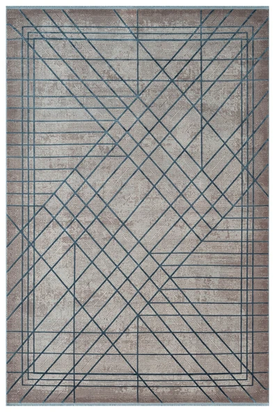 Art AT002M Mavi Geometrik Desen Modern Halı Triko Akrilik Viskon Boyama Yüksek Sıklık Ipek Serisi 80 X 150 MAVI ürün görseli 1