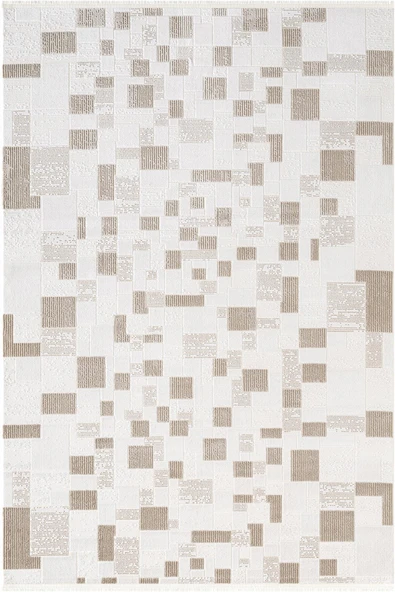 Jade JD011B Beyaz Halı Modern Geometrik Desenli Triko Akrilik?Pamuk Tabanlı Kaymaz Salon Halısı 160 X 230 BEYAZ ürün görseli 1