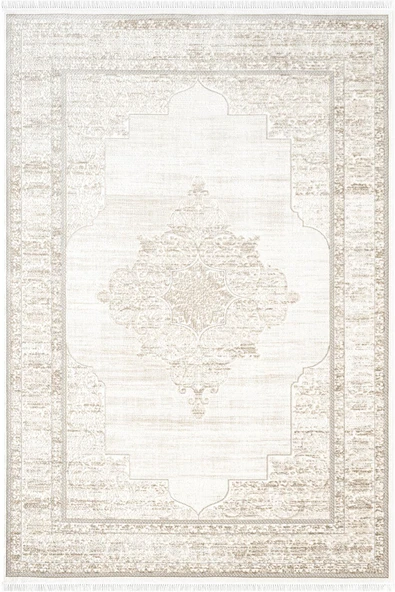 Etro ET004B Krem Klasik Çerçeveli Göbekli Desen Parlak Ağır Salon Halısı İpek Serisi 160 X 230 KREM ürün görseli 1
