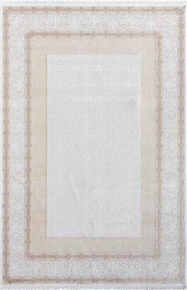 Elit El001a Krem Halı Toprak Kenar Çerçeveli Ince Yumuşak Akrilik Tozuaz Modern Salon Halısı Koridor 100 X 200 A.KREM-VIZON ürün görseli 1