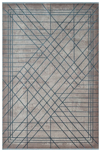 Art AT002M Mavi Geometrik Desen Modern Halı Triko Akrilik Viskon Boyama Yüksek Sıklık Ipek Serisi 100 X 200 MAVI ürün görseli 1