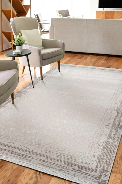 Etro ET007G Gri Modern Çerçeveli Desen Parlak Ağır Yüksek Sıklıkta Salon Halısı İpek Serisi 120 X 180 GRI ürün görseli 1