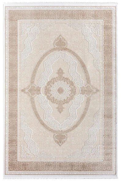 Elit El005a Krem Halı Toprak Detaylı Göbekli Kenar Çerçeveli Ince Yumuşak Akrilik Tozuaz Modern 120 X 180 KREM ürün görseli 1