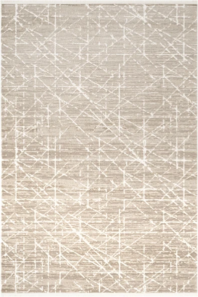 Jade JD012B Bej Halı Modern Geometrik Desenli Triko Akrilik Pamuk Tabanlı Kaymaz Salon Halısı 80 X 150 BEJ ürün görseli 1