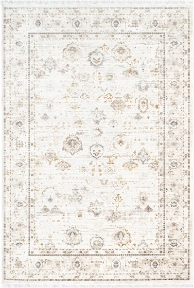 Etro ET003A Krem Klasik Modern Çerçeveli Etnik Desen Parlak Ağır Salon Halısı İpek Serisi 120 X 180 KREM ürün görseli 1
