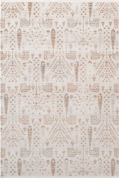 Icon IC007R Krem Renkli Etnik Desenli Akrilik Pamuk Tabanlı 4 Mevsim Salon Koridor Halısı 80 X 300 KREM ürün görseli 1