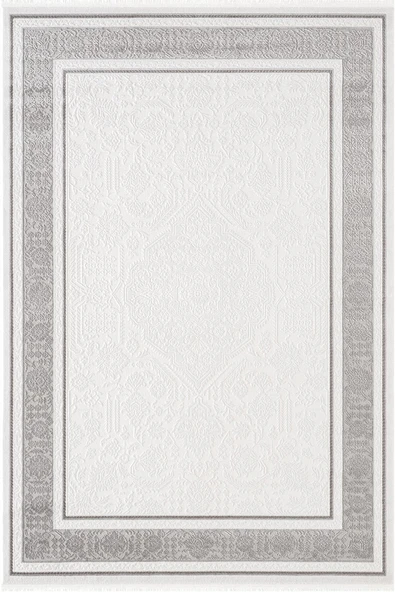 Jade JD005G Gri Halı Klasik Çerçeve Desenli Triko Akrilik Pamuk Tabanlı Kaymaz Salon Halısı Koridor 100 X 200 GRI ürün görseli 1