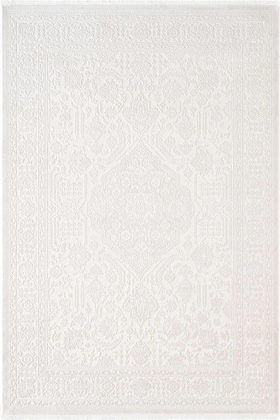 Jade JD006W Beyaz Halı Klasik Desenli Triko Akrilik Pamuk Tabanlı Kaymaz Salon Yatak Odası Halısı 120 X 180 BEYAZ ürün görseli 1