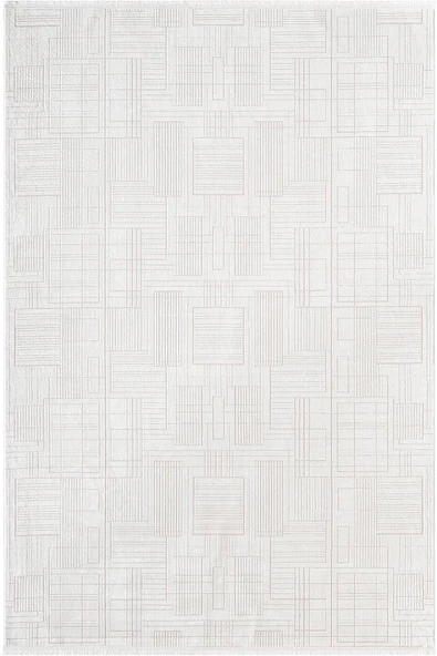 Best 115A Beyaz Modern Geometrik Desen Parlak Makinada Yıkanabilir Salon Halısı 120 X 180 BEYAZ ürün görseli 1