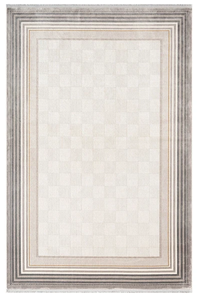 Fresco FC001G Gri Çerçeveli Halı Modern Desen 100 Tarak Viskon Parlak Yumuşak İpek Serisi 240 X 340 GRI ürün görseli 1