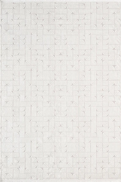 Best 113A Beyaz Modern Geometrik Desen Parlak Makinada Yıkanabilir Salon Halısı 160 X 230 BEYAZ ürün görseli 1