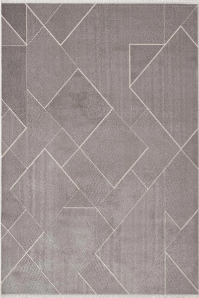 Leon LN002Z Gri Halı Modern Desen Pamuk Taban Akrilik Tozuaz Salon Yatak Odası Koridor Halısı 80 X 150 GRI ürün görseli 1