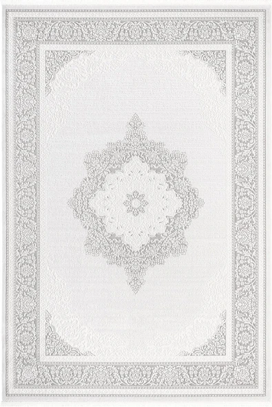 Jade JD004G Gri Halı Klasik Çerçeve Desenli Triko Akrilik Pamuk Tabanlı Kaymaz Yumuşak Salon Halısı 80 X 300 GRI ürün görseli 1