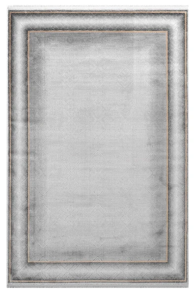 Vogue?VG006G Gri Çerçeveli Modern Renk Desen 100?Tarak Viskon Salon Halısı İpek Serisi 300 X 400 GRI ürün görseli 1