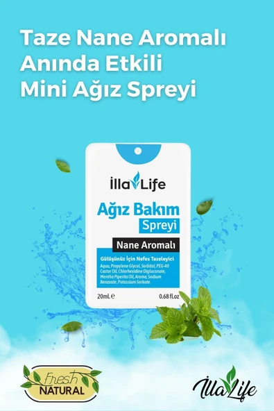 İLLA LİFE Ağız Kokusu Giderici Sprey Ferahlatıcı Nane Aromalı Ağız Duşu Mentha Piperita Oil Nane Yağı 20 Ml ürün görseli 1