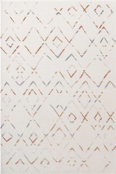 Icon IC006R Krem Renkli Geometrik Modern Desenli Pamuk Tabanlı Akrilik 4 Mevsim Salon Halısı 120 X 180 KREM ürün görseli 1
