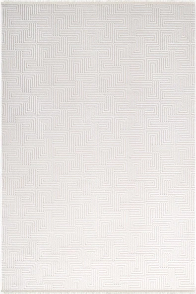 Jade JD013W Beyaz Halı Modern Desenli Triko Akrilik Pamuk Tabanlı Kaymaz Salon Oturma Odası Halısı 120 X 180 BEYAZ ürün görseli 1